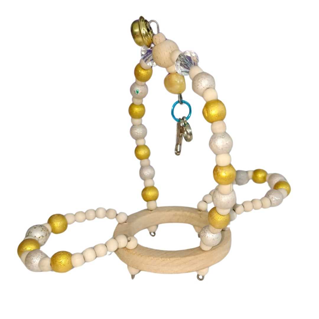 Altan Esnek Kanatlı Boncuklu Kuş Salıncağı – Renkli ve Oyuncaklı Askılı Kuş Aksesuarı