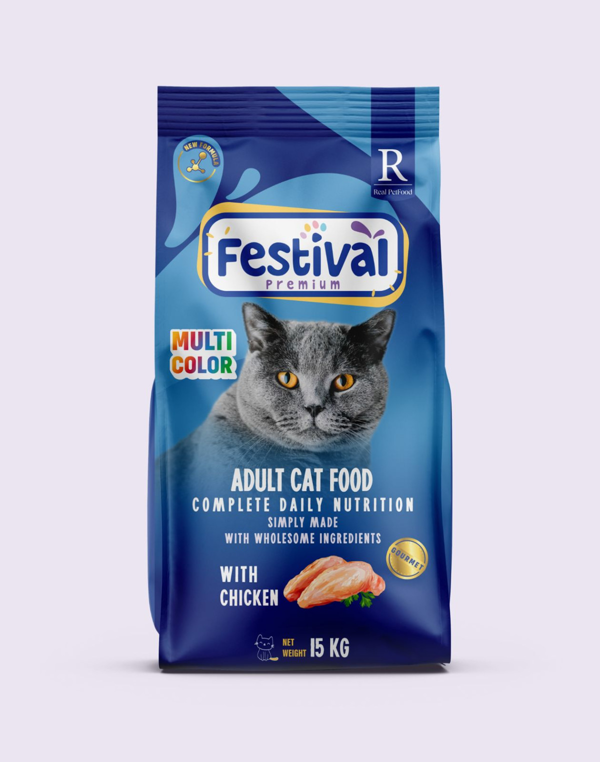 FESTİVAL PREMIUM ADULT CAT FOOD WITH GOURMENT MULTI COLOR WITH CHICKEN 15 KG