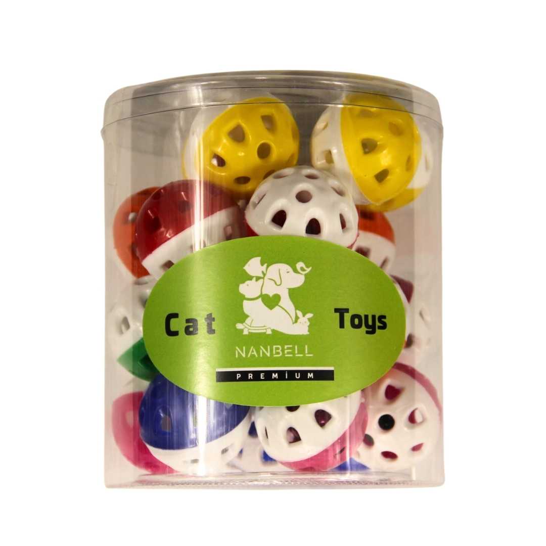 Nanbell Plastik Sesli Top Kedi Oyuncağı – Karışık Renkli 24’lü Set