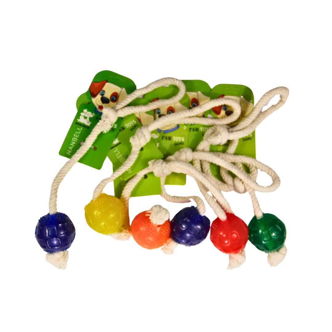 Nanbell Renkli Top İpli Köpek Oyuncağı – Dayanıklı ve Eğlenceli Çiğneme Oyuncağı AO032
