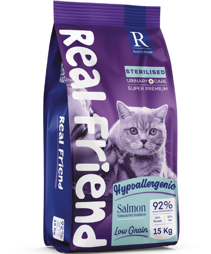 Real Friend Kısırlaştırılmış Yetişkin Kedi Maması – Somonlu 1,5 Kg | Omega Zengini Formül ile Parlak Tüy ve Dengeli Kilo Kontrolü