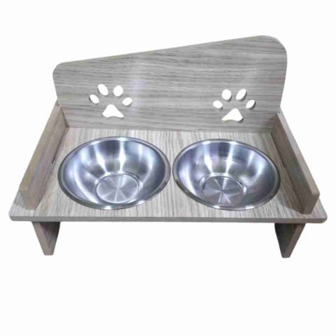 2604-Gobby Ahşap Ayarlanabilir 2’li Köpek Mama Kabı – Seramik Kaseli Ergonomik Stand