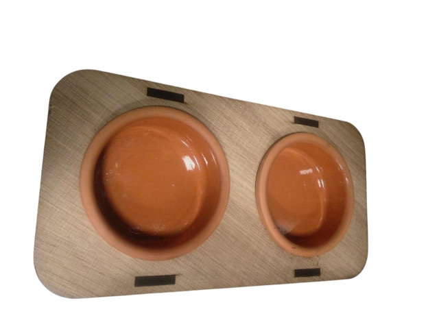 ÇİFTLİ AHŞAP TOPRAK KASE MAMA KABI