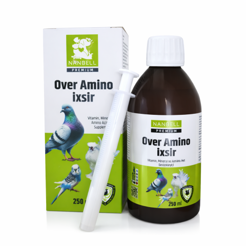 Nanbell Over Amino İxsir – Kuşlar İçin Vitamin, Mineral ve Amino Asit Takviyesi 250 ml | Gelişim, Dayanıklılık ve Tüy Sağlığı Desteği